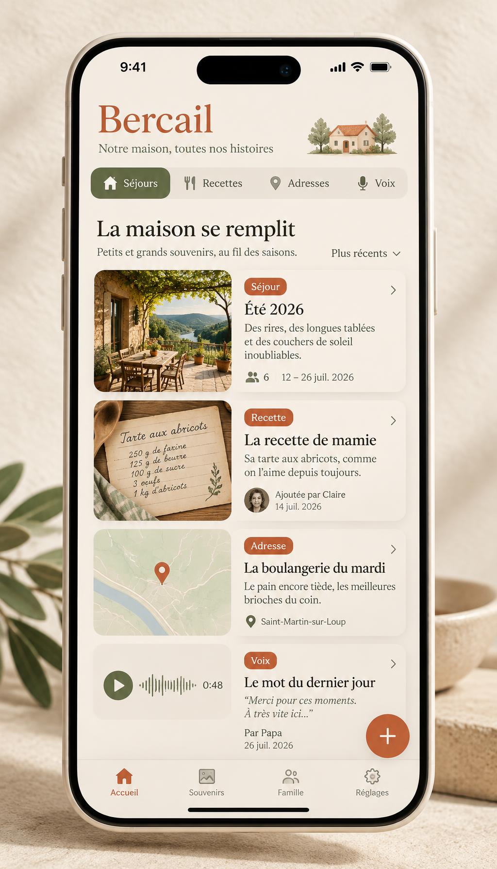 Écran de la maison qui se remplit de souvenirs